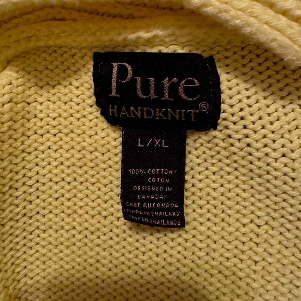 Pure Handknit Yellow Cotton Knit Jacket Cardigan L/XL - Picture 4 of 5